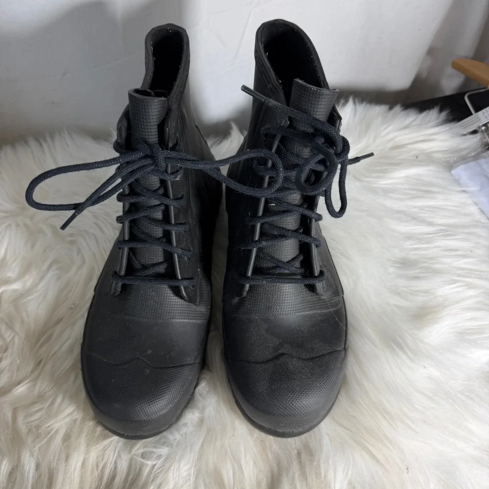 Hunter Original Lace Up Rain Boots Matte Black Waterproof Ankle Boots US 8
